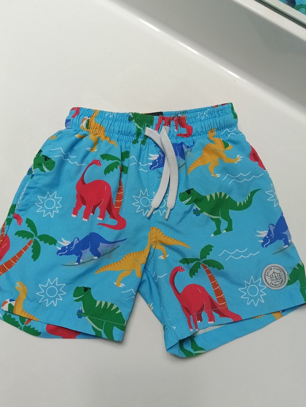Brooklyn Cloth Boys Dinosaur Print Swim Trunks Size 5 Colorful Surf Shorts